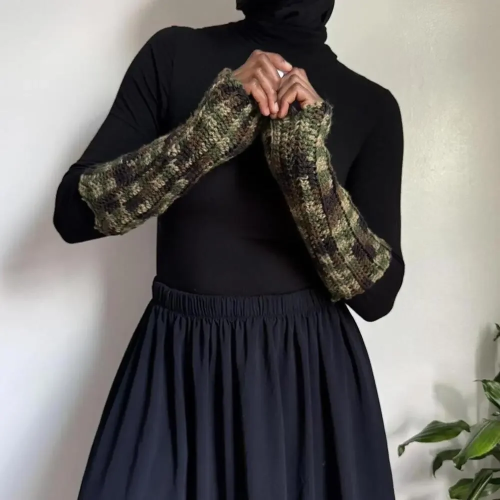 Handmade Camo Crochet Arm Warmers • Grunge Gorpcore Sleeves‎